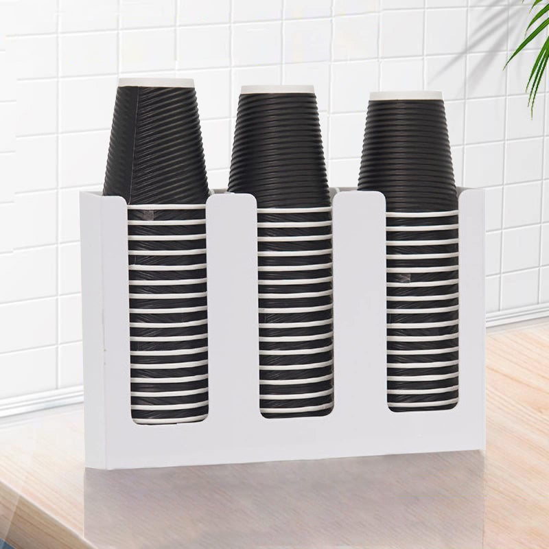 Tirifer Disposable Paper Cup Dispenser, Acrylic Coffee Cup and Lid Storage Organizer Holder, Coffee Milk Tea Shop Restaurant Accessories Christmas Party Supplies, 3 Compartments, White - Image 3